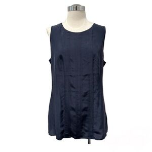 Banana Republic 100% Silk Sleeveless Pleated Blouse, Navy Size 10